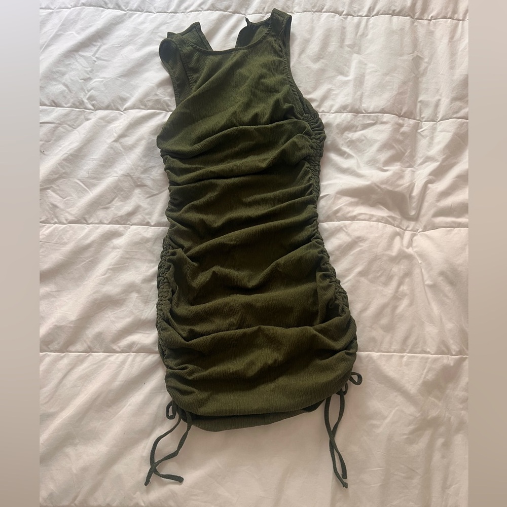 Olive Green Ruched Dress